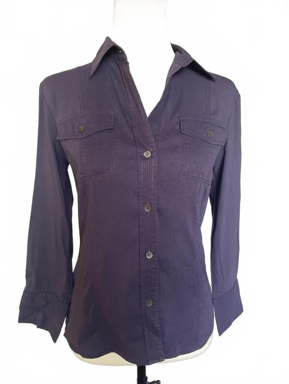 Theory Vintage Eggplant Purple Utility Button Down Y2K Minimalist Office Siren